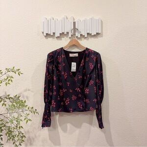 Keepsake Infinity Long Sleeve Wrap Blouse Top Black Ditsy Size S NWT